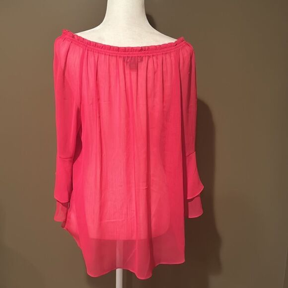 AGB Off The Shoulder Shirt Sheer See Through Size XL Bell Sleeves Bell Sleeves - Picture 4 of 6